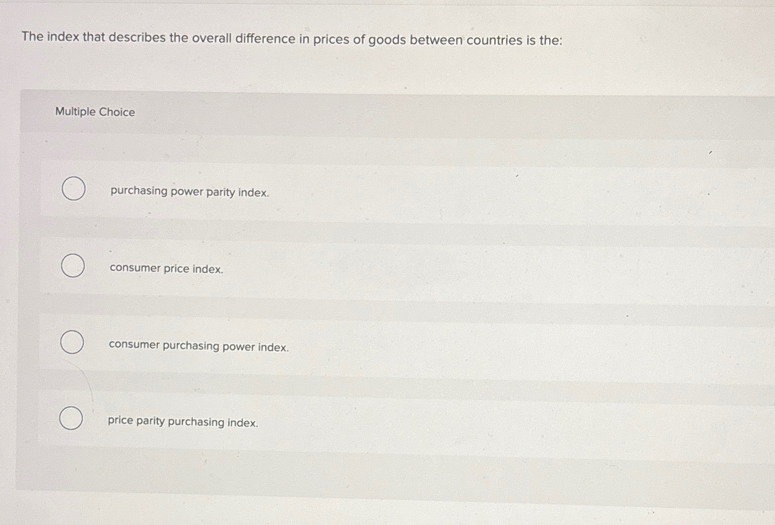 Solved The index that describes the overall difference in | Chegg.com