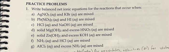 Solved 1 Write Balanced Net Ionic Equations For The