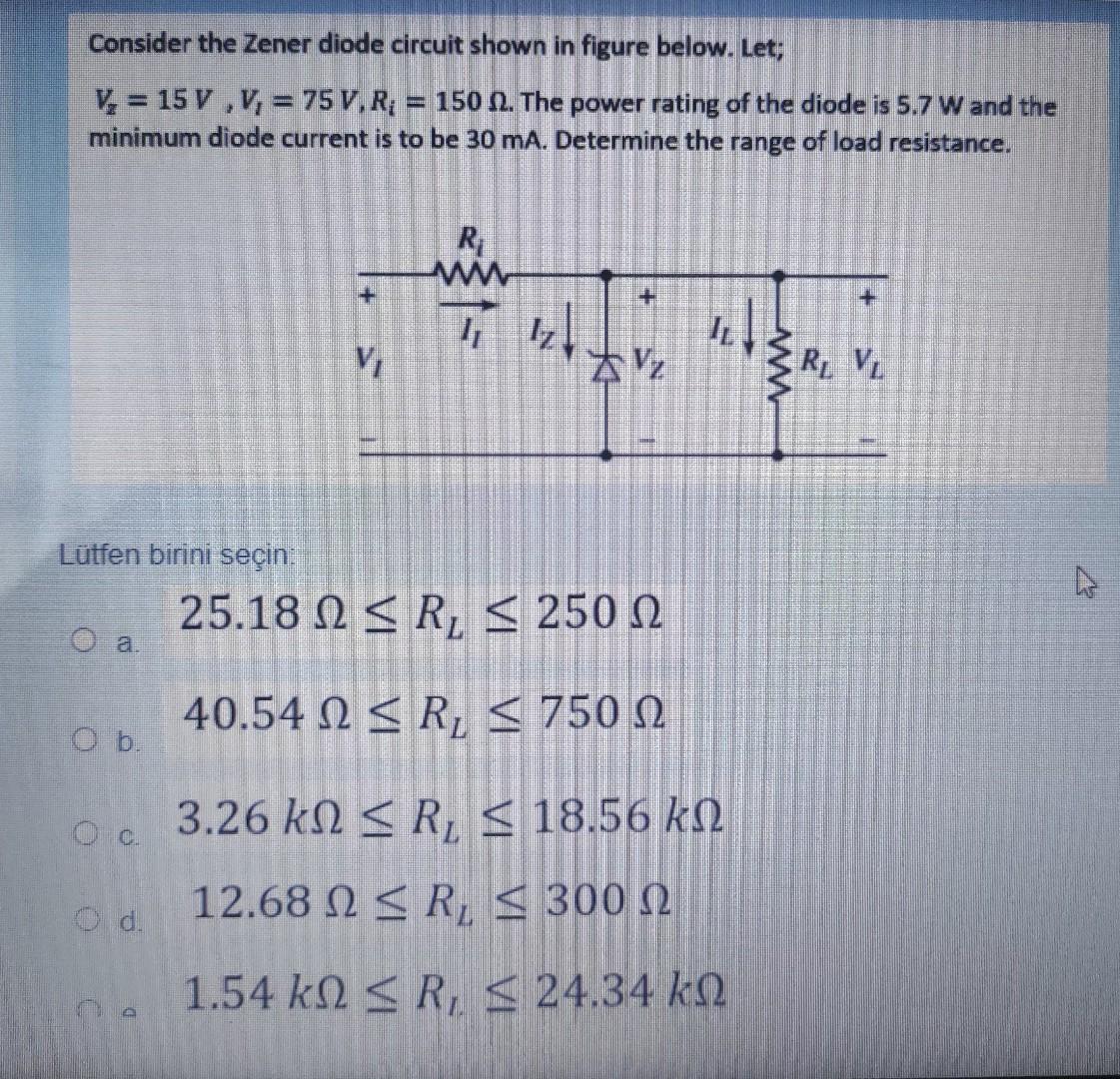 Solved Consider The Zener Diode Circuit Shown In Figure | Chegg.com