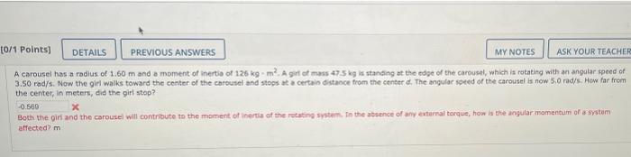 Solved A carousel has a radius of 1.60 m and a moment of | Chegg.com