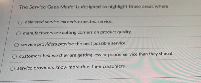 Solved The Service Gaps Model is designed to highlight those | Chegg.com