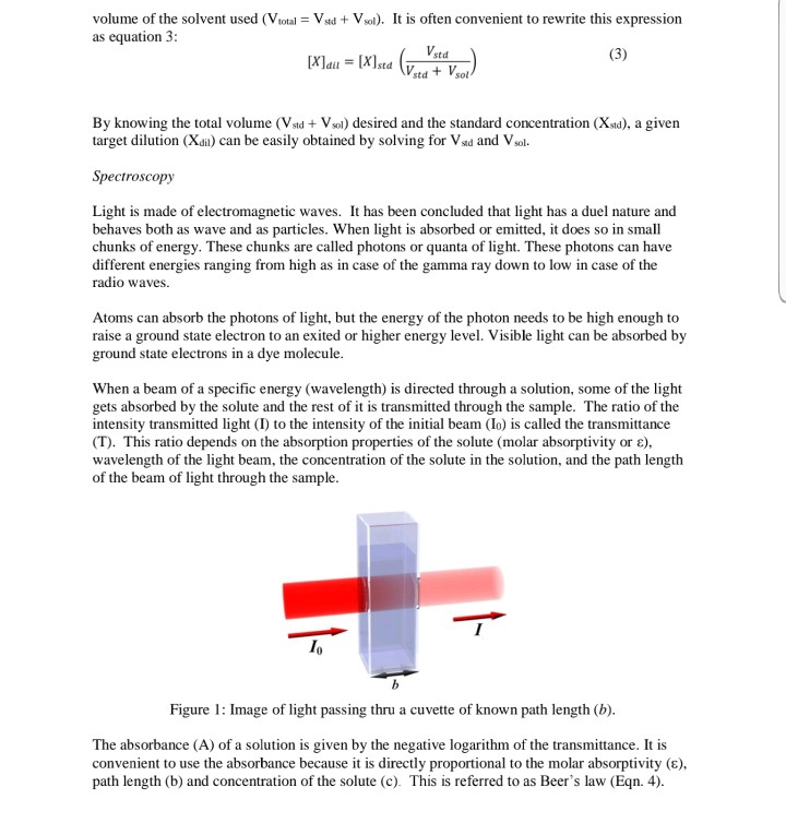Solved Dilutions, Spectroscopy, and Beer's Law OSTON