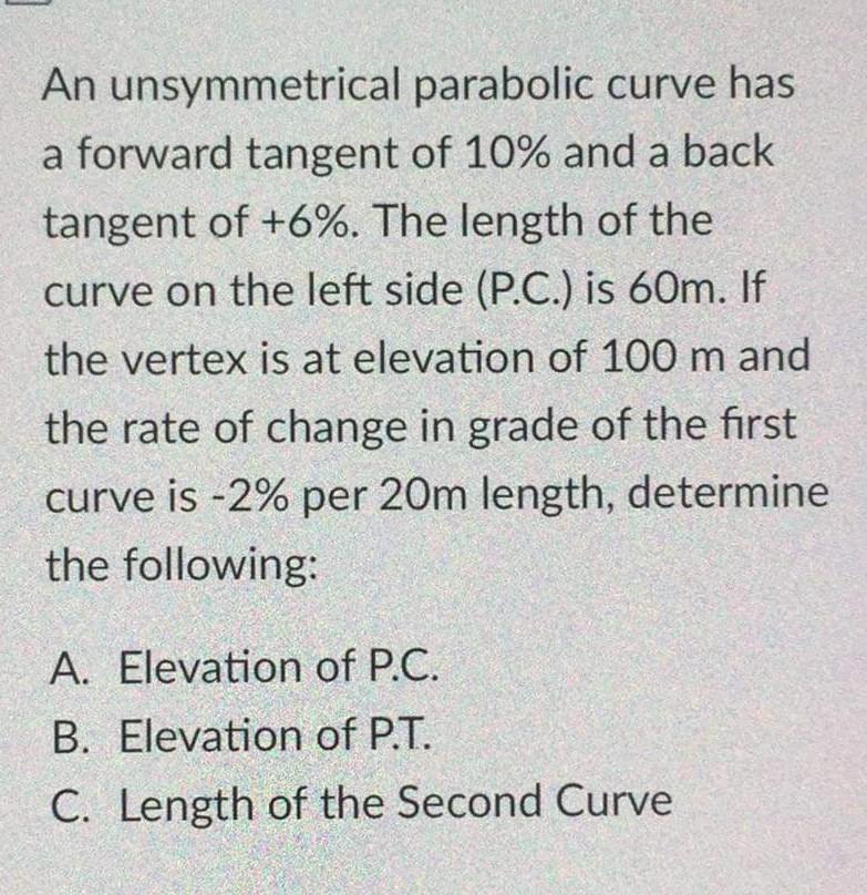 Solved a An unsymmetrical parabolic curve has a forward | Chegg.com