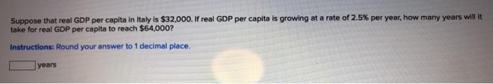 Solved Suppose that real GDP per capita in the United States | Chegg.com