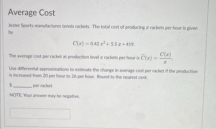 Solved Average Cost Jester Sports manufactures tennis | Chegg.com