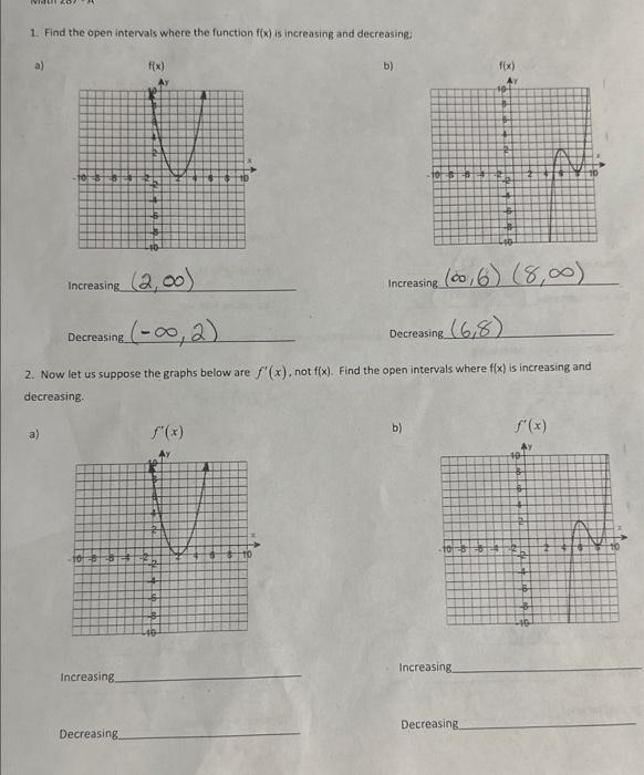 Solved 1. Find the open intervals where the function f(x) is | Chegg.com