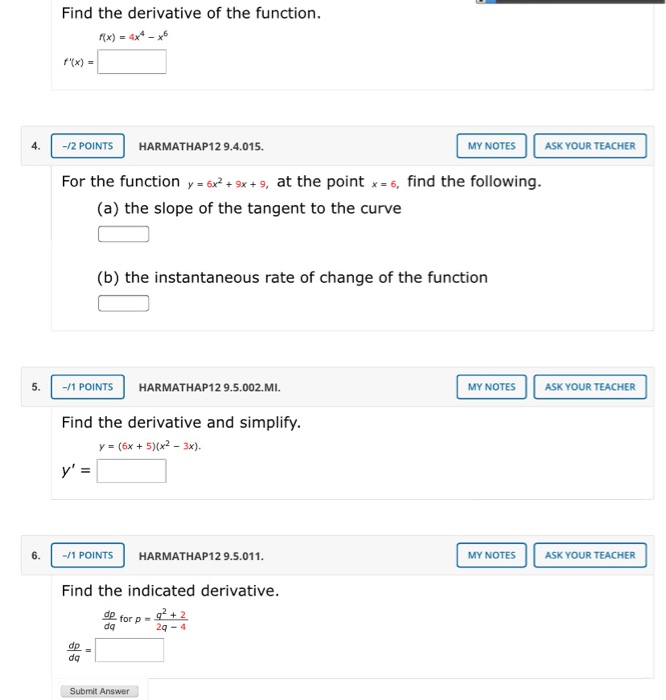 Solved Find the derivative of the function. f(x) = 4x4 - 6 | Chegg.com