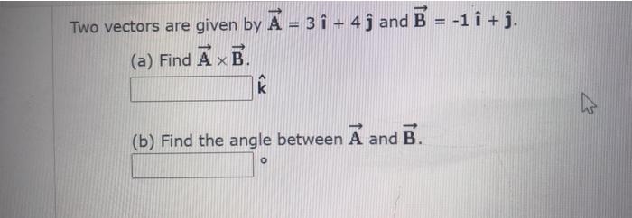 Solved Two Vectors Are Given By A = 3 + 4ſ And B = -1 +. (a) | Chegg.com