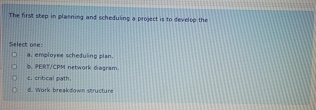Solved The first step in planning and scheduling a project | Chegg.com