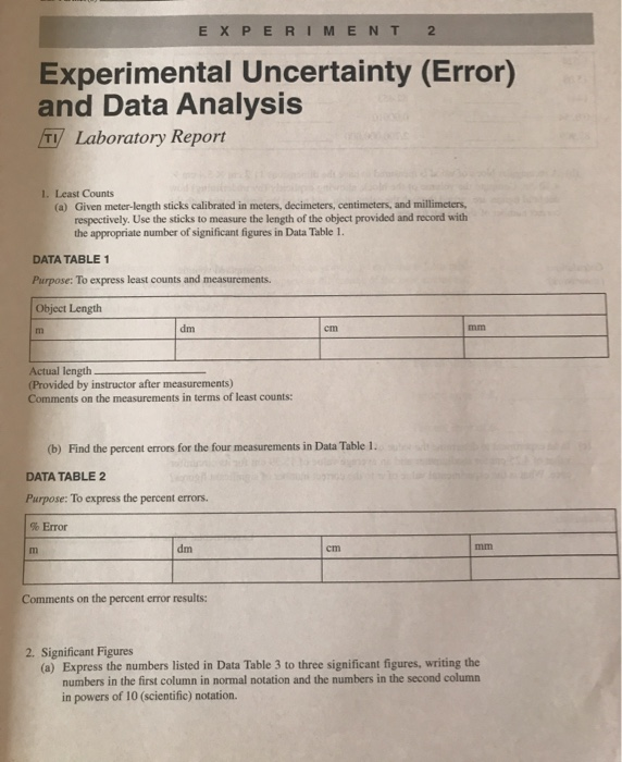 experiment 2 experimental uncertainty error and data analysis answers