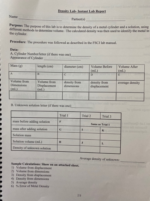 Density Lab Part 1 Purpose To measure the density