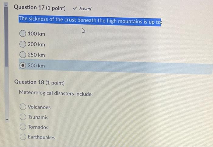 Solved Question 17 (1 point) Saved The sickness of the | Chegg.com