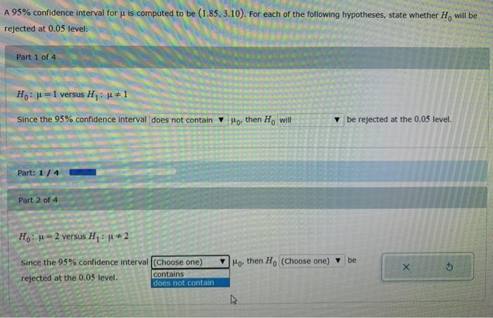 Solved A 95% confidence interval for u is computed to be | Chegg.com
