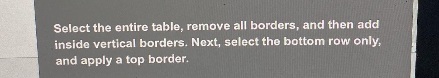 Solved Select the entire table, remove all borders, and then | Chegg.com