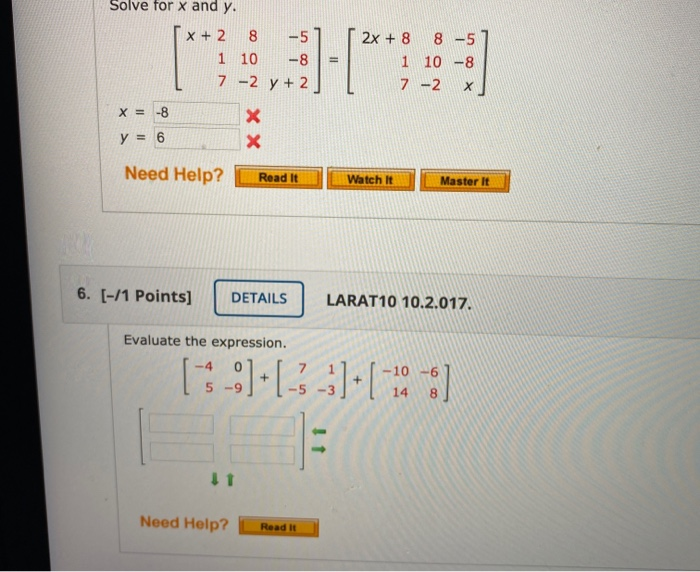 Solved Solve For X And Y X 2 8 5 1 10 8 7 2 Y 2 2x Chegg Com