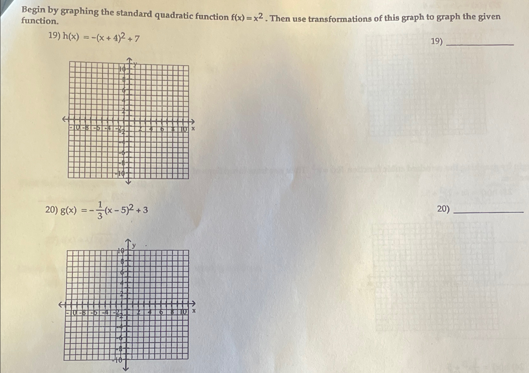 Solved begin by graphing the standard quadratic function chegg