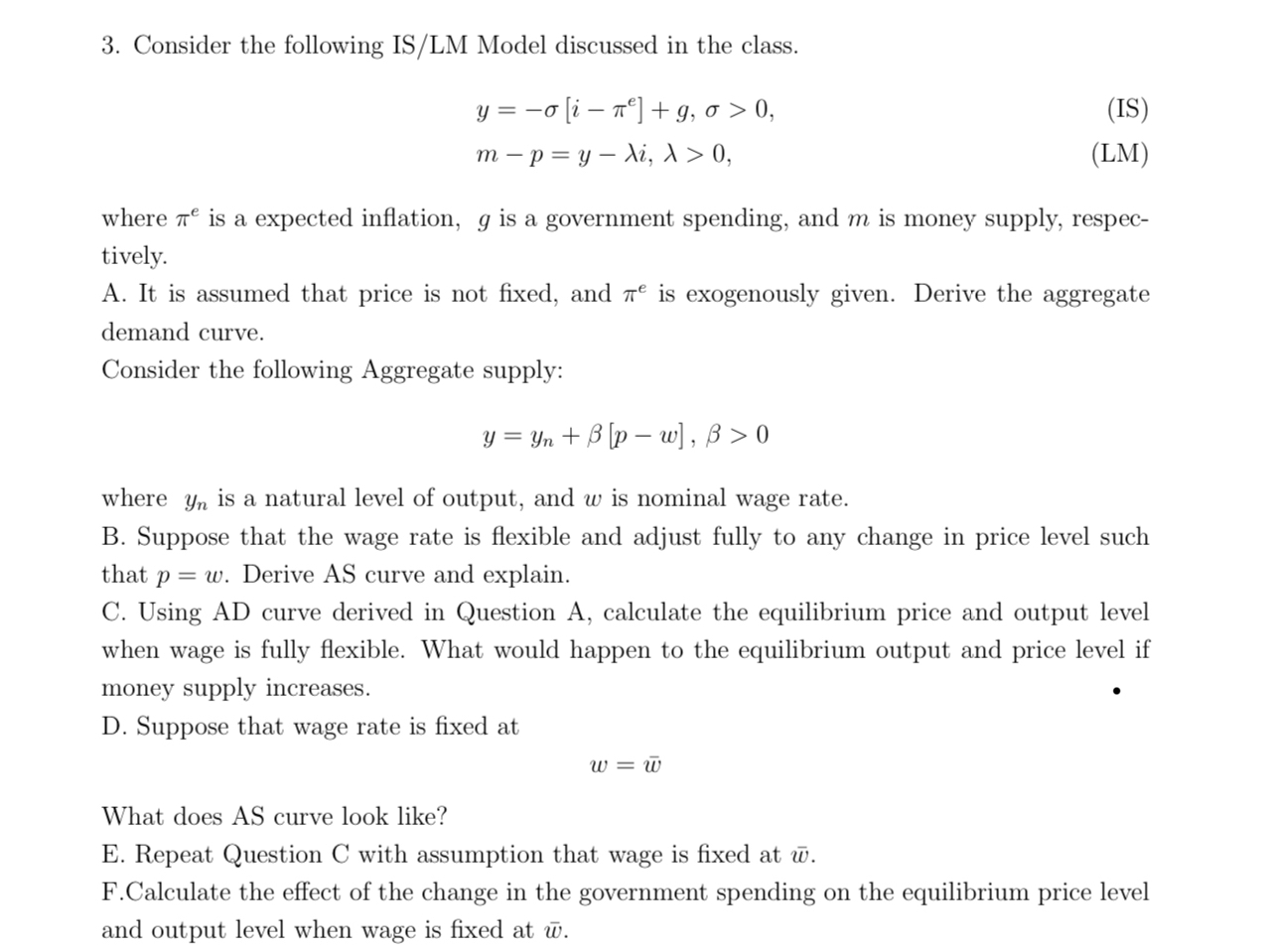 Solved Consider the following IS/LM Model discussed in the | Chegg.com