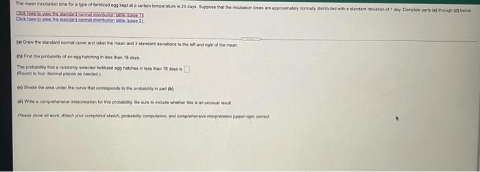 Solved The meanincubation time for a type offered eggut a | Chegg.com