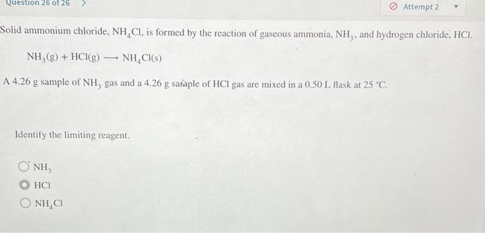 Solved Solid Ammonium Chloride Nh4cl Is Formed By The