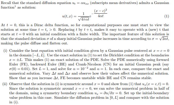 Recall that the standard diffusion equation | Chegg.com