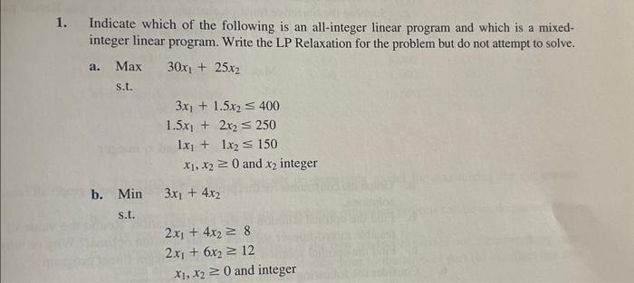 Solved 1. Indicate which of the following is an all-integer | Chegg.com