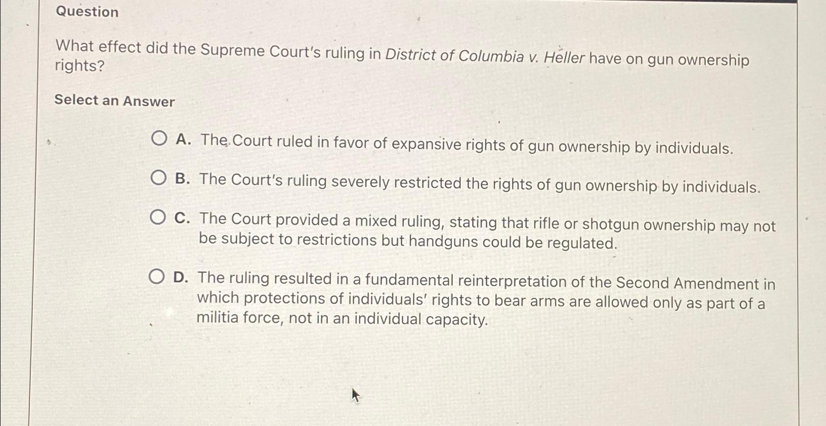 Solved QuestionWhat effect did the Supreme Court s ruling in Chegg