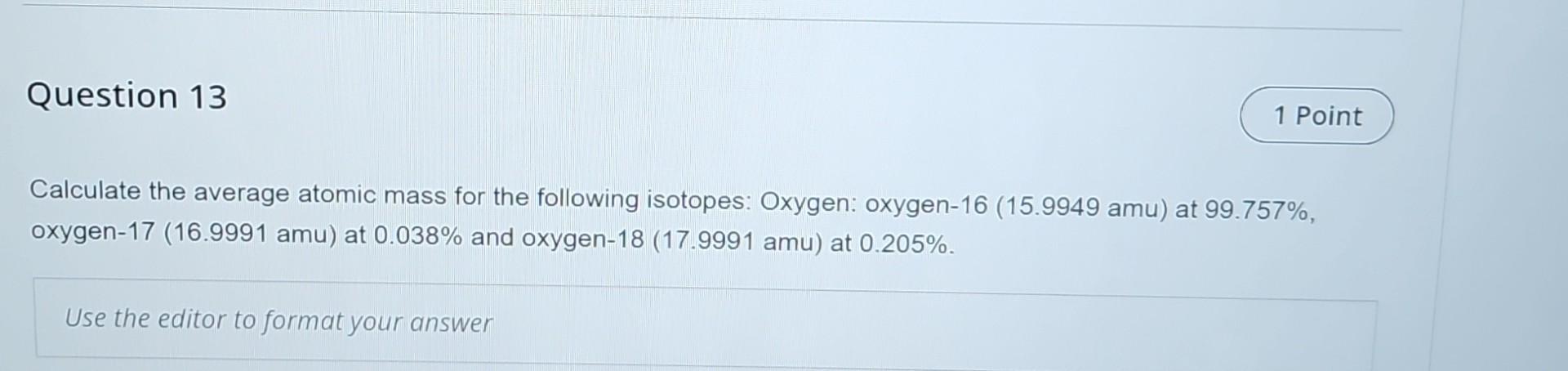 how to calculate mass of oxygen in amu