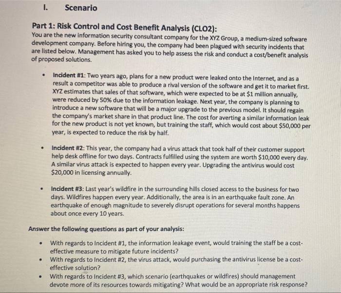 Solved 1. Scenario Part 1: Risk Control And Cost Benefit | Chegg.com