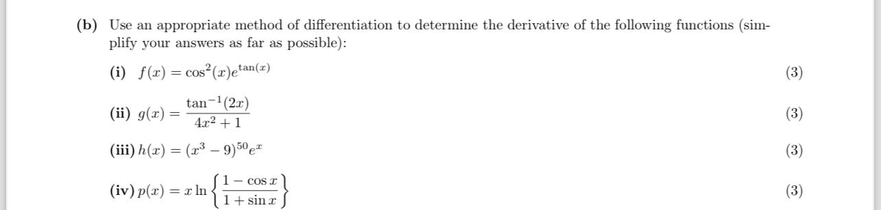 Solved (b) ﻿Use an appropriate method of differentiation to | Chegg.com