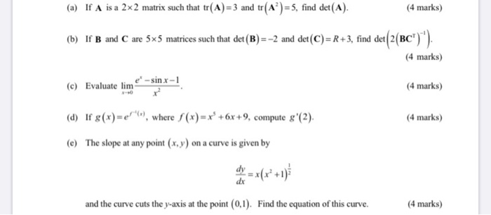 Solved A If A Is A 2x2 Matrix Such That Tr A 3 And T Chegg Com