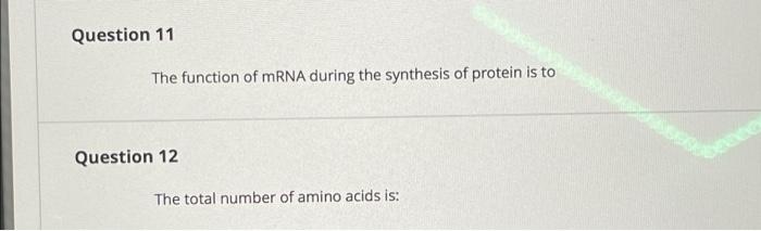 Solved Question 11 The function of mRNA during the synthesis | Chegg.com