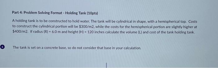 Solved 6 Part 4: Problem Solving Format - Holding Tank | Chegg.com