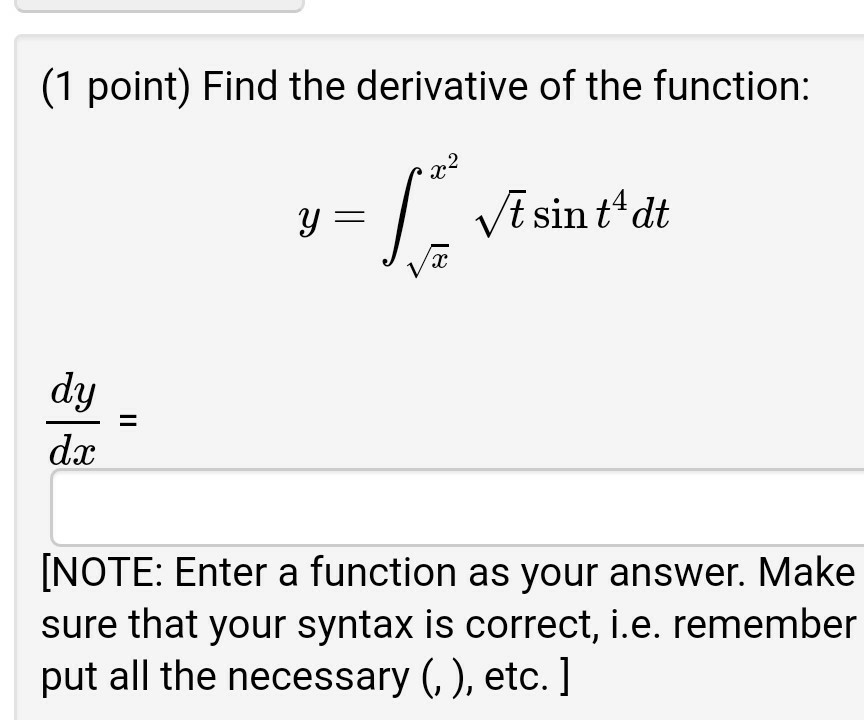 Solved (1 point) Use part of the Fundamental Theorem of | Chegg.com