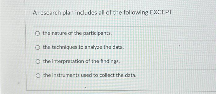 a research plan includes all except which of the following