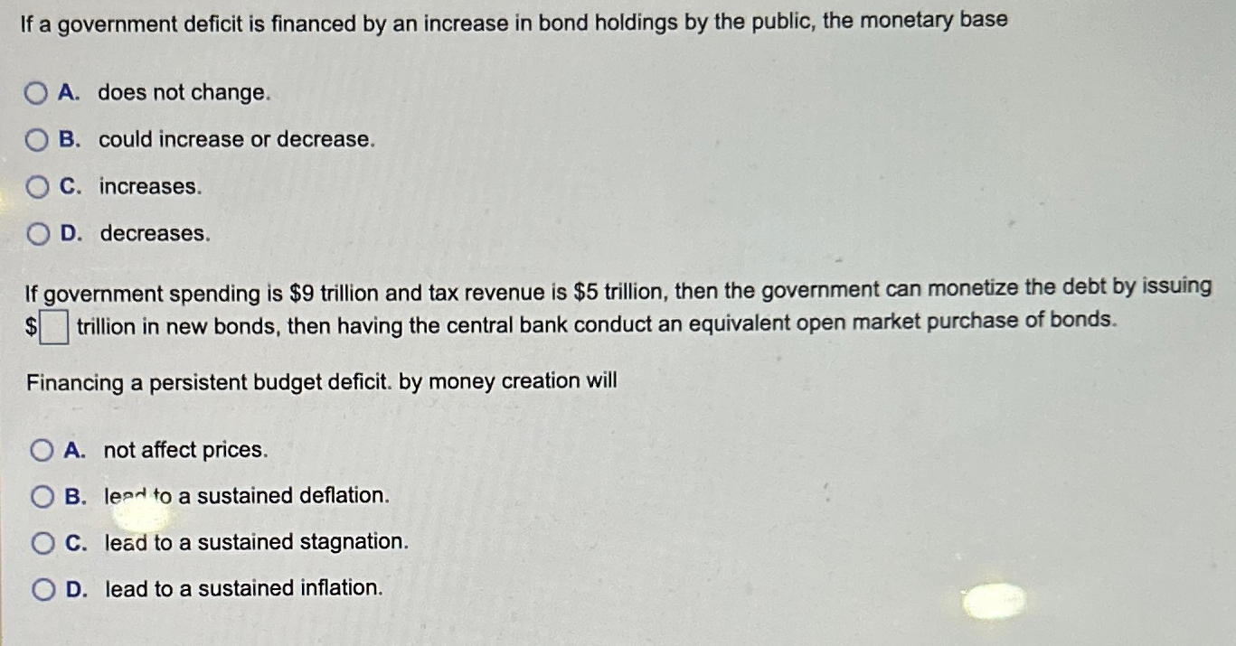 Solved If a government deficit is financed by an increase in | Chegg.com