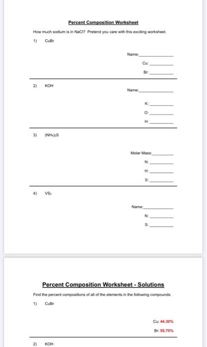 Percent Composition Worksheet How much sodium is in | Chegg.com