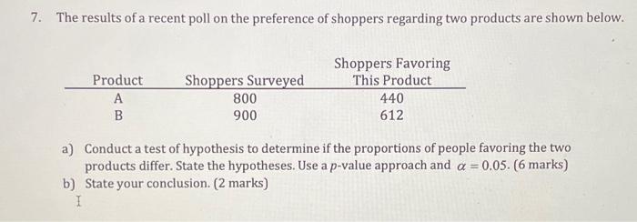 Solved 7. The Results Of A Recent Poll On The Preference Of | Chegg.com