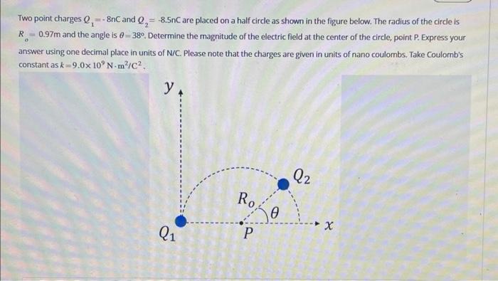 Solved Two Point Charges Q1−8nc And Q2−85nc Are Placed On 8477