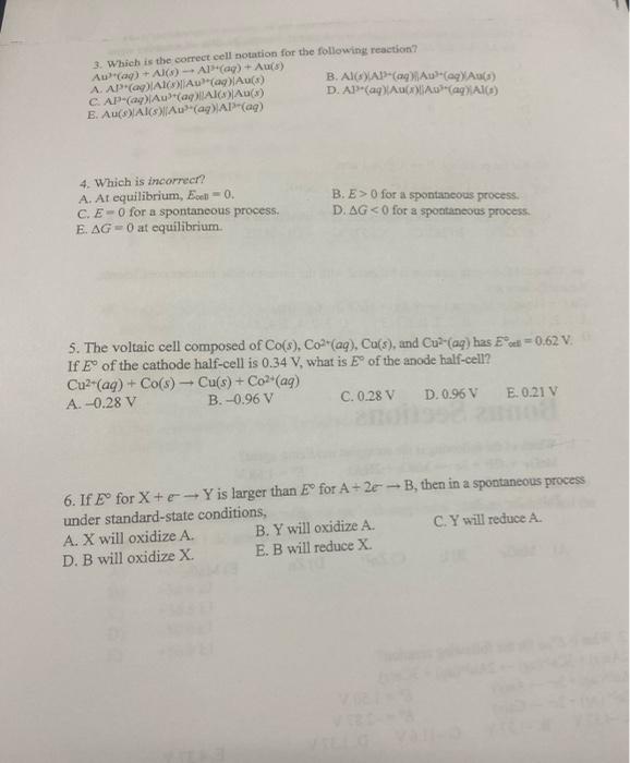 Solved 3. Which is the correct cell notation for the | Chegg.com