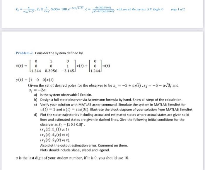 Solved Problem-2, Consider the system defined by | Chegg.com