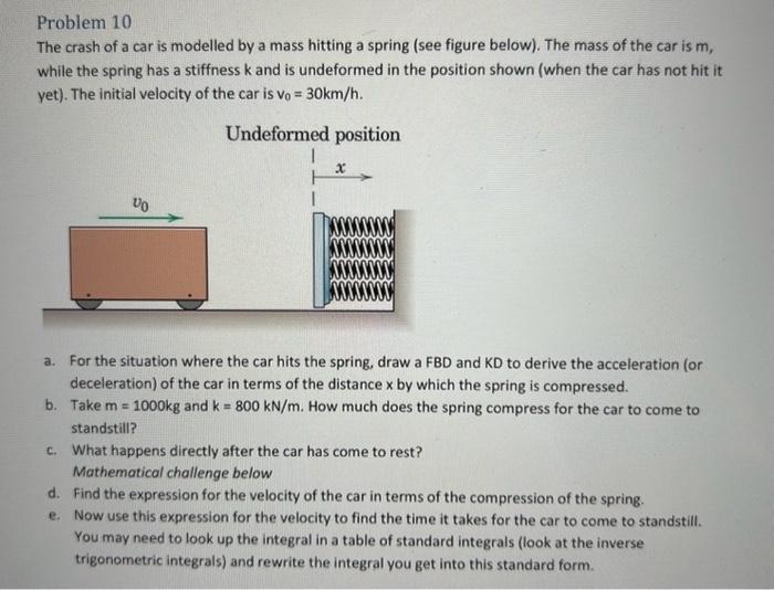 Solved Problem 10 The crash of a car is modelled by a mass | Chegg.com