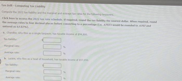 Solved Tax Drill-Computing Tax Liability Compute the 2022 | Chegg.com
