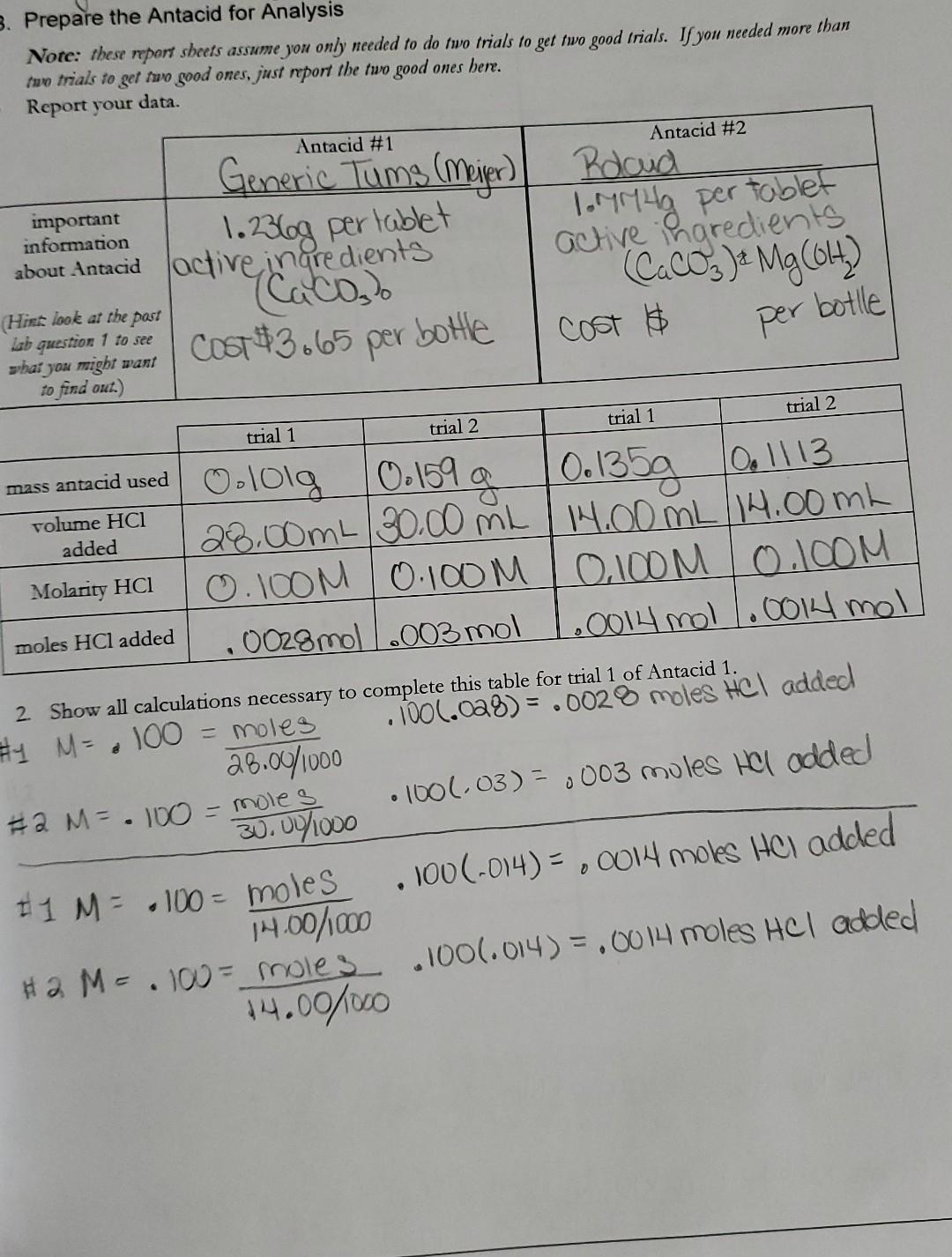 Solved 3. Prepare the Antacid for Analysis Notc: these | Chegg.com