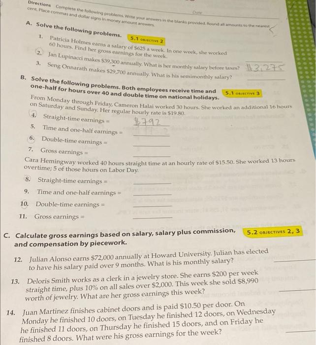 Solved Directions Complete the following problems wit yours | Chegg.com