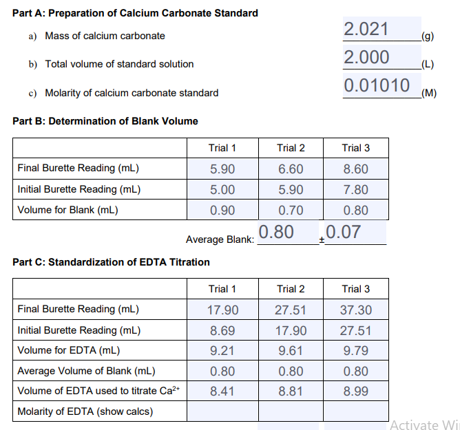 Solved For my lab how would i find the molarity of EDTA? | Chegg.com
