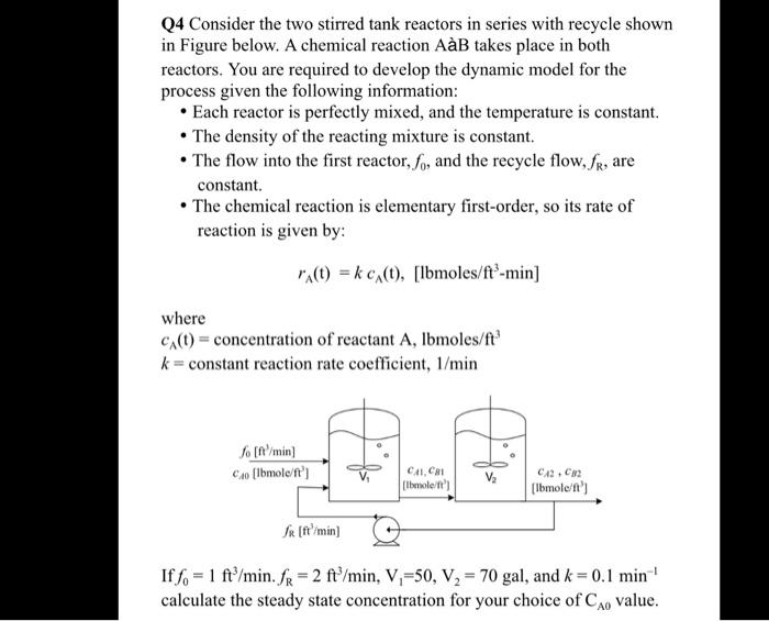 Solved Q4 Consider the two stirred tank reactors in series | Chegg.com