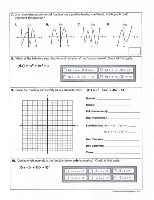 Solved Name Date Bell Unit 5 Test Polynomial Functions Chegg Com