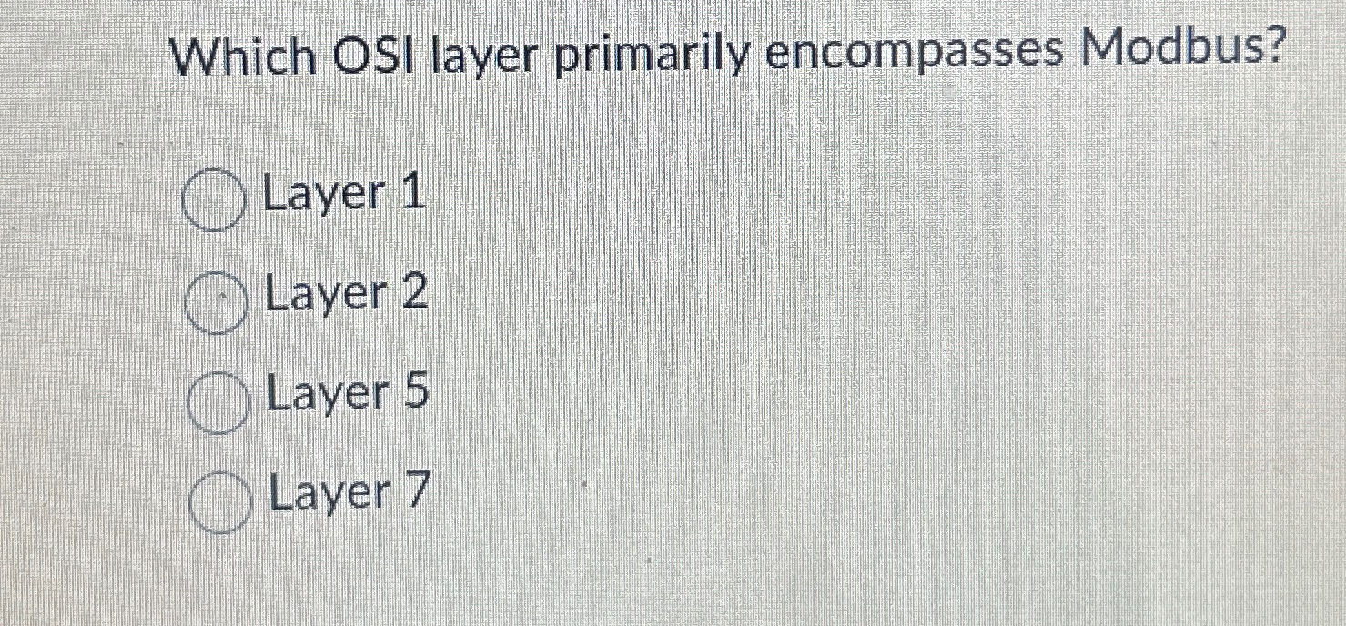 Solved Which OSI layer primarily encompasses Modbus?Layer | Chegg.com