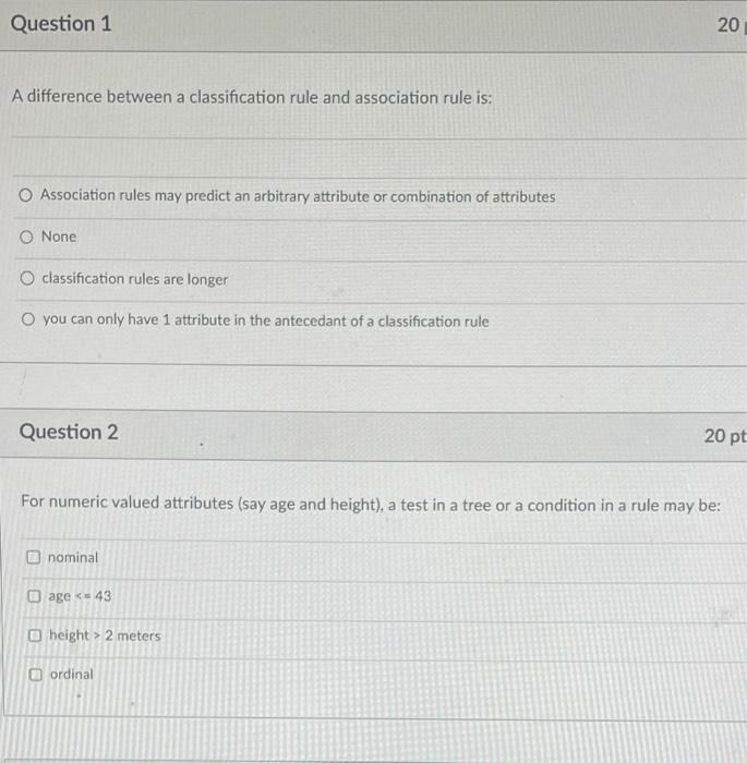 Solved A difference between a classification rule and | Chegg.com