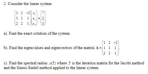 Solved 2. Consider the linear system = 1 2 -2 2 11 1 x 2 2 1 | Chegg.com